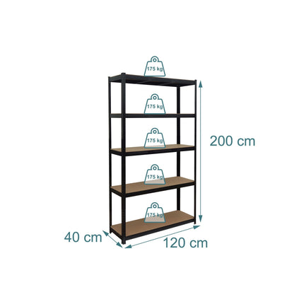 Heavy-Duty 5-Shelf Rack, Adjustable, Black