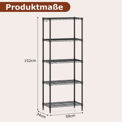 Heavy-Duty Adjustable Metal Storage Shelf, 5-Tier, Black