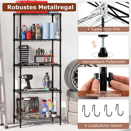 Heavy-Duty Adjustable Metal Storage Shelf, 5-Tier, Black