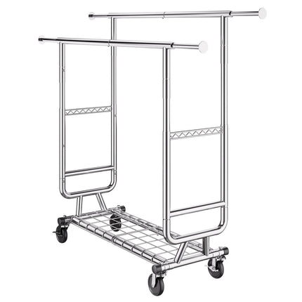 Heavy Duty Clothes Rack, Double Rod, Adjustable, Rolling