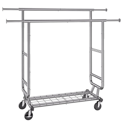 Heavy Duty Clothes Rack, Double Rod, Adjustable, Rolling
