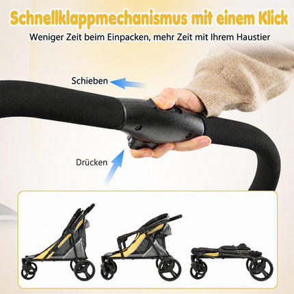 Heavy Duty Dog Stroller with Foot Brake, Yellow, 220 lbs Capacity