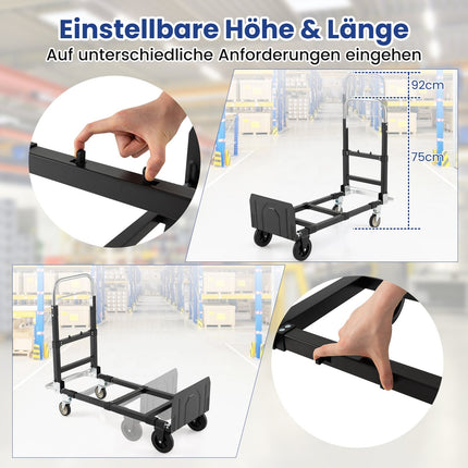 Heavy-Duty Folding Cart, 3-in-1, Adjustable Handle, Black