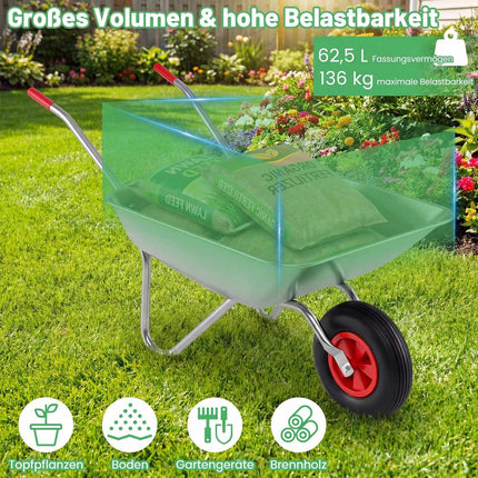 Heavy-Duty Garden Cart, 136kg Capacity, 62.5L Tray
