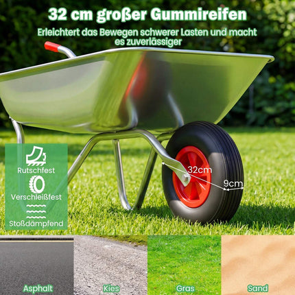 Heavy-Duty Garden Cart, 136kg Capacity, 62.5L Tray