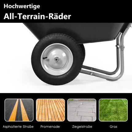 Heavy-Duty Garden Wheelbarrow, 2 Wheels, 145x65x65 cm, Black