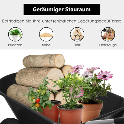 Heavy-Duty Garden Wheelbarrow, 2 Wheels, 145x65x65 cm, Black