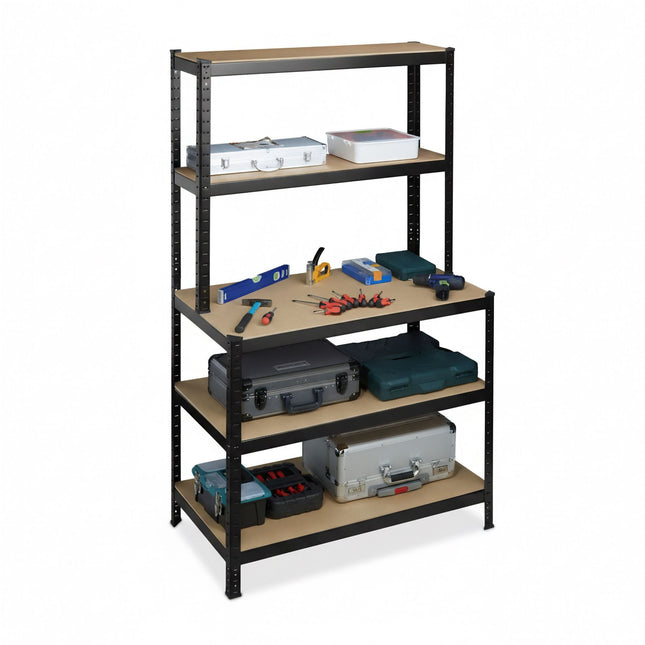 Heavy-Duty Shelving Unit with Workbench
