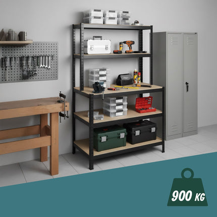 Heavy-Duty Shelving Unit with Workbench