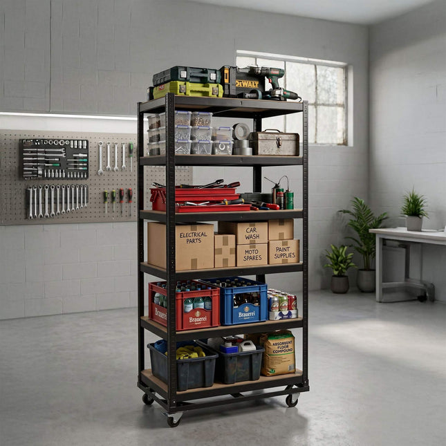 Heavy-Duty Steel Mobile Shelving, Adjustable, Locking Castors