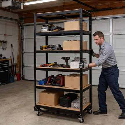 Heavy-Duty Steel Mobile Shelving, Adjustable, Locking Castors
