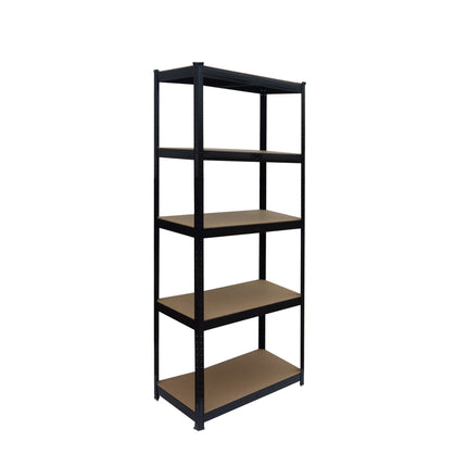 Heavy-Duty Steel Rack, 5 Adjustable Shelves, Black