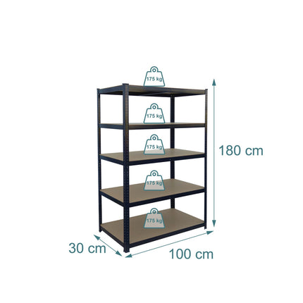 Heavy-Duty Steel Rack, 5 Adjustable Shelves