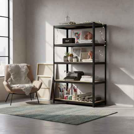 Heavy-Duty Steel Rack, 5 Adjustable Shelves