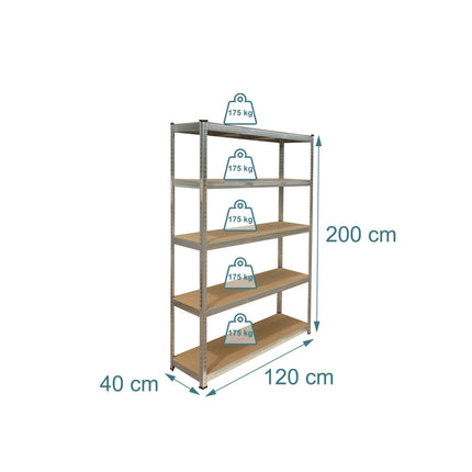 Heavy-Duty Steel Shelving Unit, 5 Tiers, 875 kg Capacity