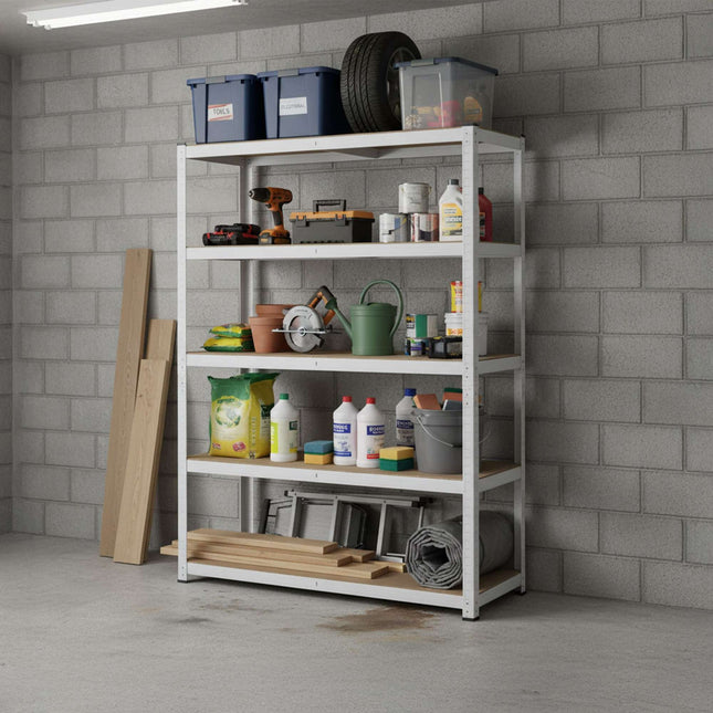 Heavy-Duty Steel Storage Rack, 5 Adjustable Shelves