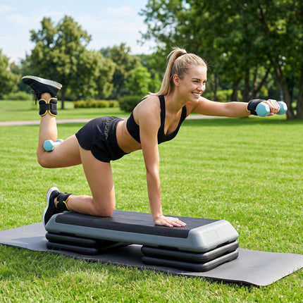 Height Adjustable Aerobic Stepper, Non-Slip, Grey