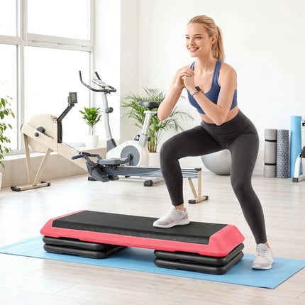 Height Adjustable Aerobic Stepper, Non-Slip, Red