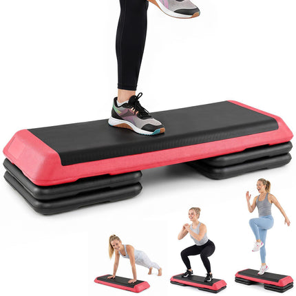 Height Adjustable Aerobic Stepper, Non-Slip, Red