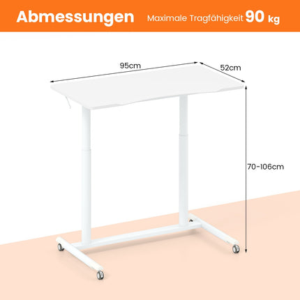 Height-Adjustable C-Shaped Desk with Wheels, 70-106 cm