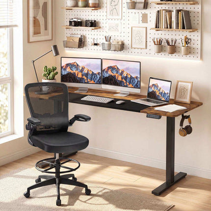 Height Adjustable Desk, Metal Frame, 160x60 cm, Brown