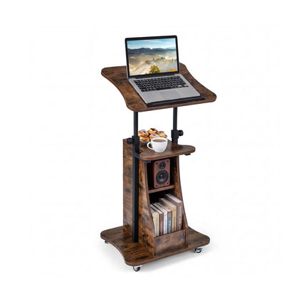 Height-Adjustable Mobile Laptop Cart, Tilt Top, Storage, White