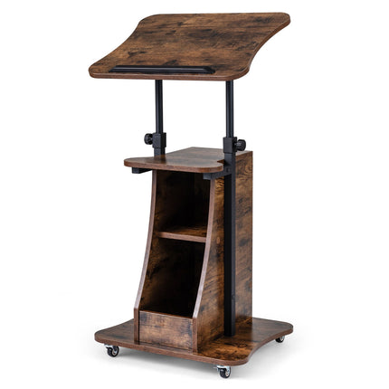 Height-Adjustable Mobile Laptop Cart, Tilt Top, Storage, White