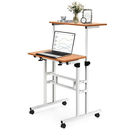 Height-Adjustable Mobile Standing Desk, Tilt Top, Wheels