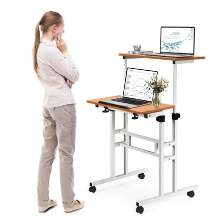 Height-Adjustable Mobile Standing Desk, Tilt Top, Wheels