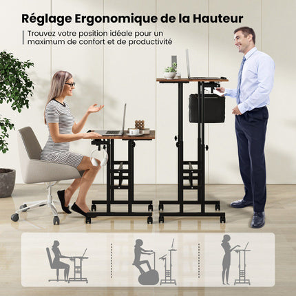 Height Adjustable Standing Desk with Wheels, Tilting Tray