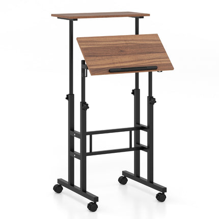 Height Adjustable Standing Desk with Wheels, Tilting Tray