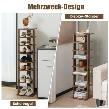 Height-adjustable 8-tier wooden shoe stand, space-saving shoe rack, brown