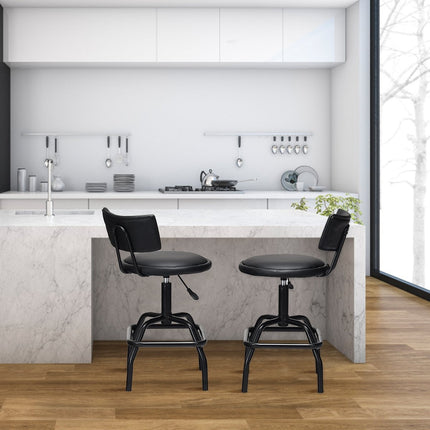 Height-adjustable bar stool with faux leather & padded backrest 360° rotating bar chair