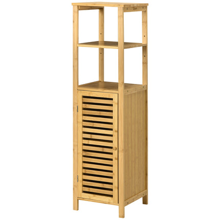 Height-adjustable bathroom cabinet in bamboo, 33x30x120 cm