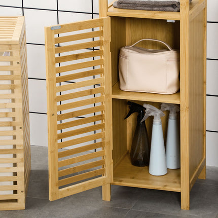 Height-adjustable bathroom cabinet in bamboo, 33x30x120 cm