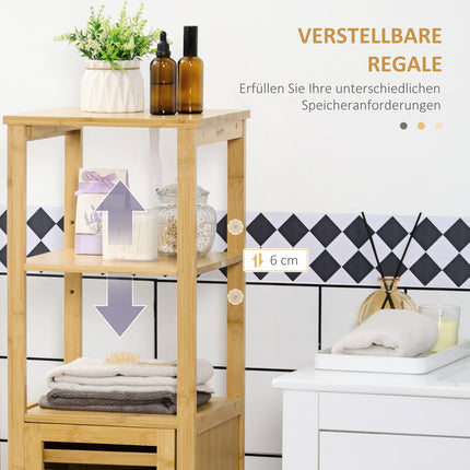 Height-adjustable bathroom cabinet in bamboo, 33x30x120 cm