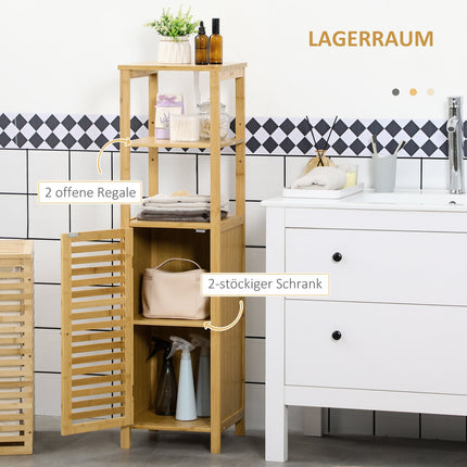 Height-adjustable bathroom cabinet in bamboo, 33x30x120 cm