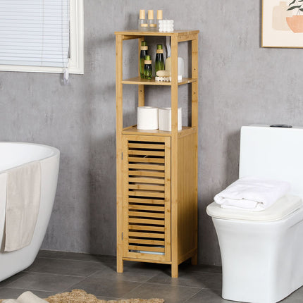 Height-adjustable bathroom cabinet in bamboo, 33x30x120 cm