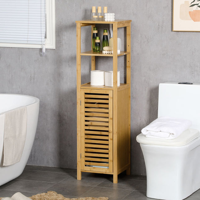 Height-adjustable bathroom cabinet in bamboo, 33x30x120 cm