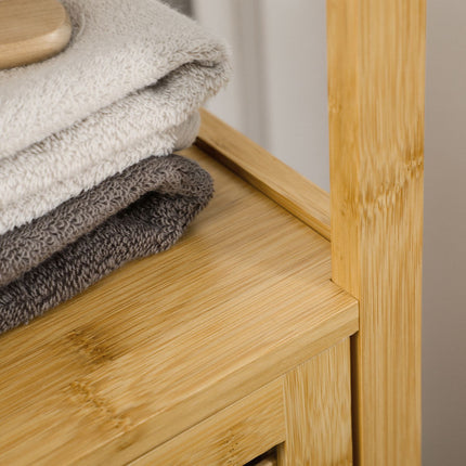 Height-adjustable bathroom cabinet in bamboo, 33x30x120 cm