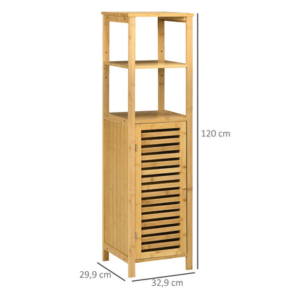 Height-adjustable bathroom cabinet in bamboo, 33x30x120 cm