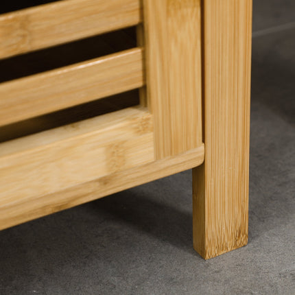 Height-adjustable bathroom cabinet in bamboo, 33x30x120 cm