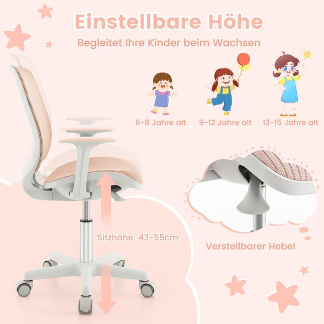 Height-adjustable children's swivel chair with seat brake Ergonomic desk chair Office chair Pink