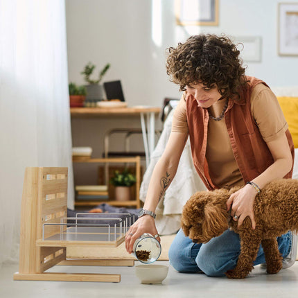 Height-adjustable feeding station for dogs