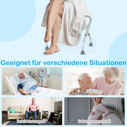Height-adjustable shower stool with non-slip rubber feet, 150 kg load capacity, shower bench, white