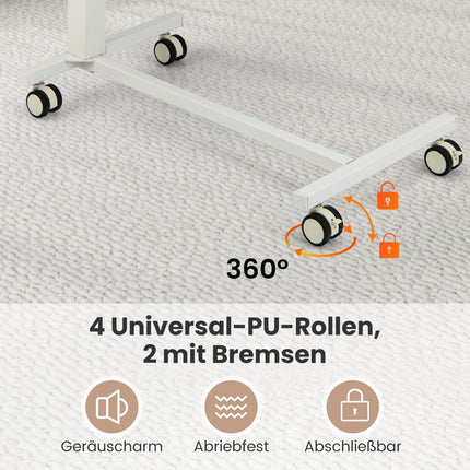 Height-adjustable side table with wheels Mobile laptop table 74-108 cm pink + white static load up to 75 kg