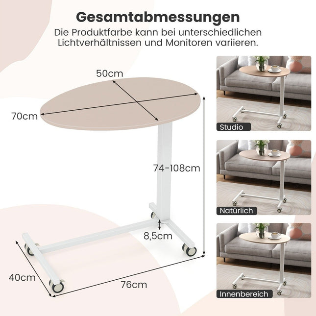 Height-adjustable side table with wheels Mobile laptop table 74-108 cm pink + white static load up to 75 kg