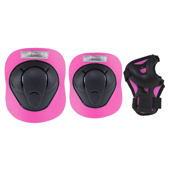Helmet and Protectors Set, Size M, Black-Pink