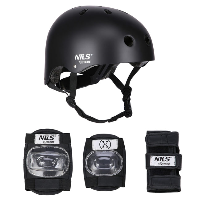 Helmet with Protectors Set, Black, Size M