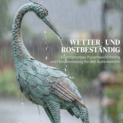 Heron Garden Statue, Metal, 88 cm, Green/Bronze